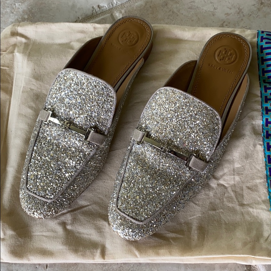Tory Burch “Amelia” Glitter Mules. Size 9